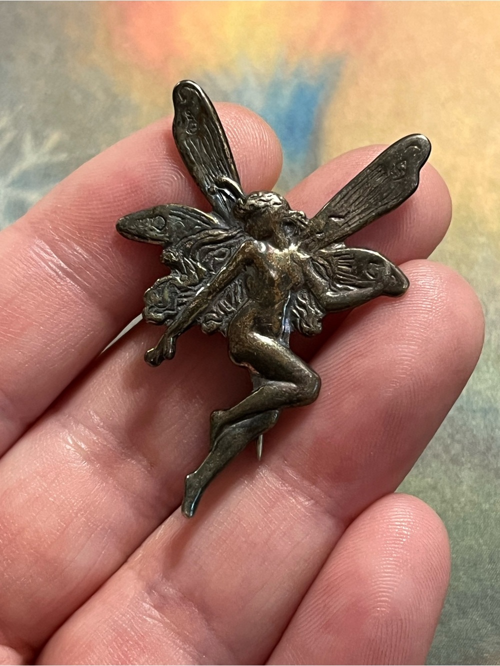Vintage Sterling Silver 925 Art Nouveau Fairy Brooch Pin